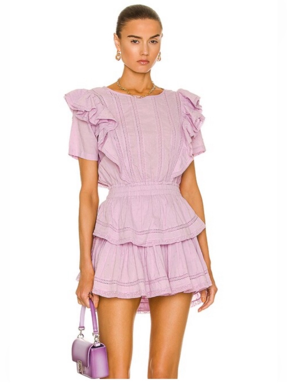 LoveShackFancy Natasha Ruffle Tiered Mini Dress Wisteria